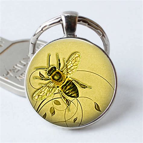 Honeybee Keychain Honey Bee Cabochon Glass Keyring Honey Bee Jewelry