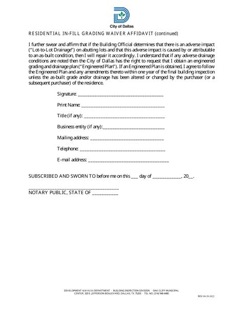 City Of Dallas Texas Residential In Fill Grading Waiver Affidavit