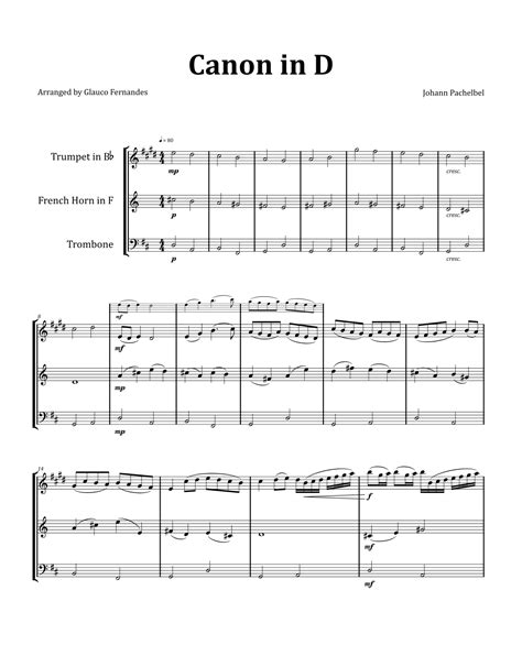 Canon By Pachelbel Brass Trio Arr Glauco Fernandes Sheet Music Johann Pachelbel Brass