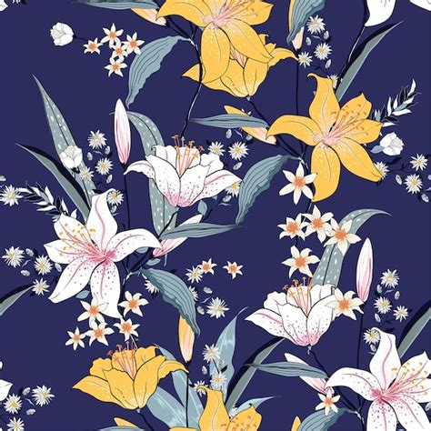 Premium Vector Seamless Blooming Pattern With White And Pink Lilly Vector