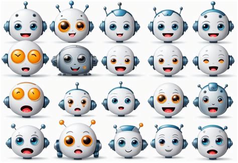 Whimsical Robot Emoticons With Varied Facial Expressions Stable