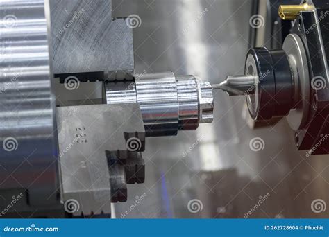 The Multi Tasking Cnc Lathe Machine Chamfer Cutting The Metal Shaft