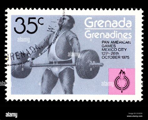 Postage Stamp From The Grenadines Of Grenada Depicting A Weightlifter