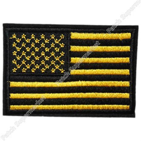 3 American Flag Yellow Black Border Shoulder Iron On Patch Usa Us United States Uniform Milspec