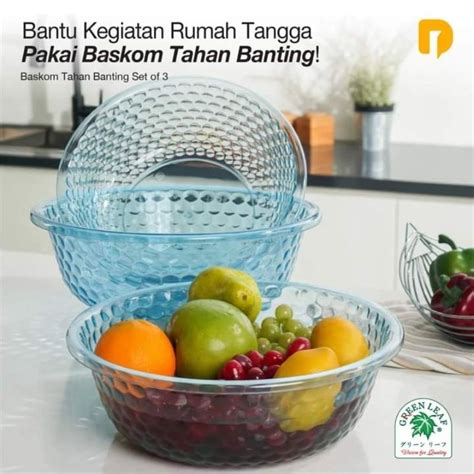 Jual Green Leaf Baskom Tahan Banting Set Of 3 Warna Biru Pink Basin