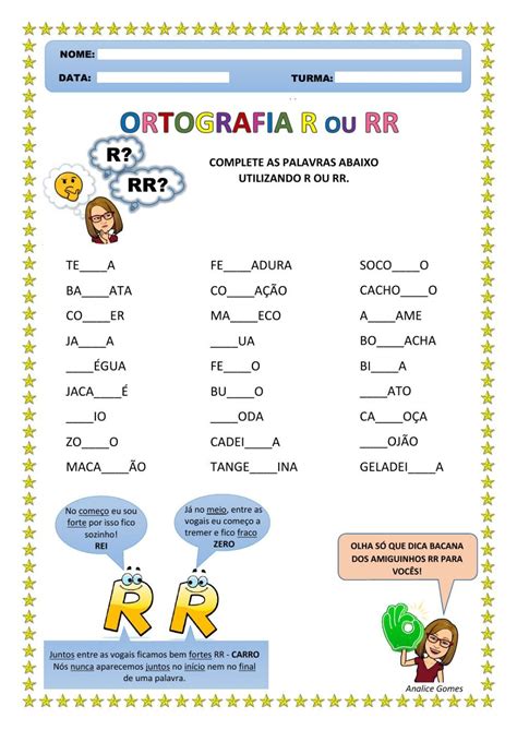 Uso Correto De R Ou Rr Na Escrita Das Palavras Online Worksheet For