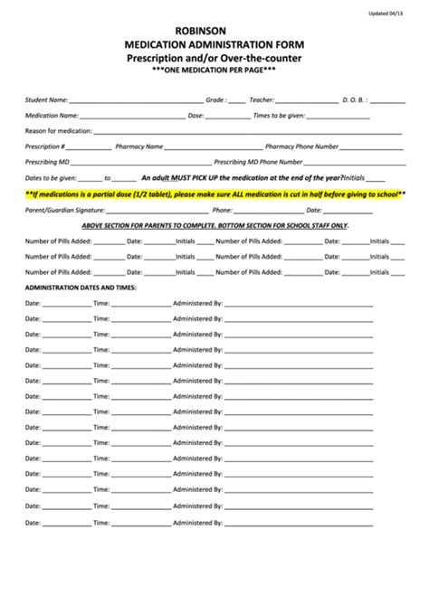 Medication Administration Form Printable Pdf Download