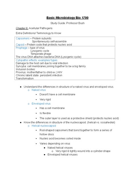 Study Guide Exam Basic Microbiology Bio 1700 Study Guide Professor