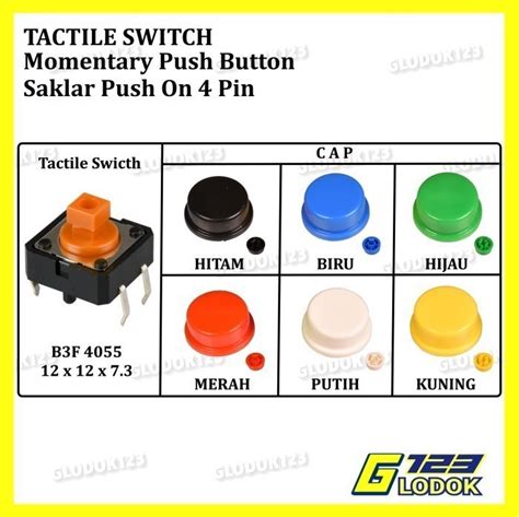 Jual Omron OEM Push Button B3F 4055 12x12x7 3 Tutup Tactile Tach Switch