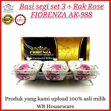 Jual Prasmanan Set Keramik Isi 3 Rose Fiorenza AK 988 Basi Segi Motif