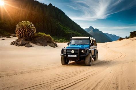 Premium Ai Image Jeep Driving Through The Sand Dunes