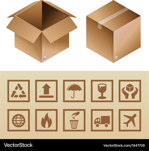 Cardboard Delivery Box And Package Icons Vector Image