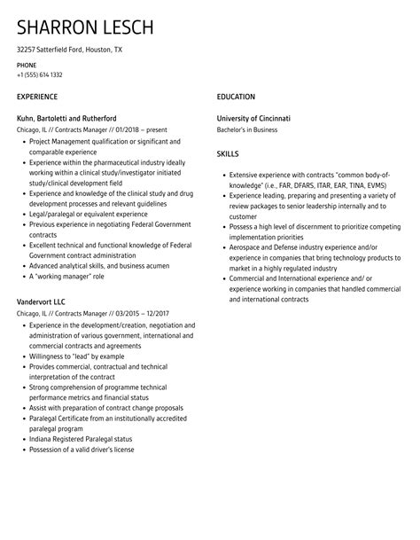 Contracts Manager Resume Samples Velvet Jobs