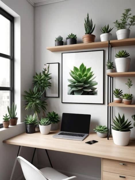 Premium Photo A Minimalist Workspace With Green Succulents In Pots