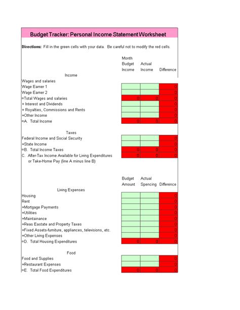 Personal Income Statement Template Excel