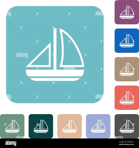 Sailing Boat Outline White Flat Icons On Color Rounded Square