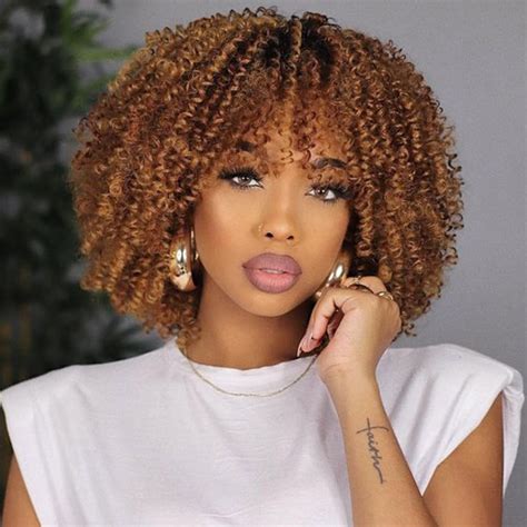 Amazon JOEDIR HAIR 250 Density Short Kinky Curly Wig With Bangs