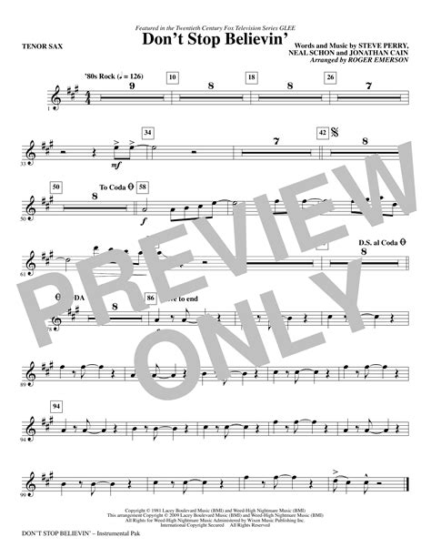 Don T Stop Believin Tenor Sax Sheet Music Direct