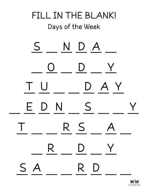 Printable Days Of The Week Worksheets