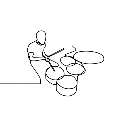 Drummer Drums Vector Art Png One Line Drawing Of A Man Playing Drum