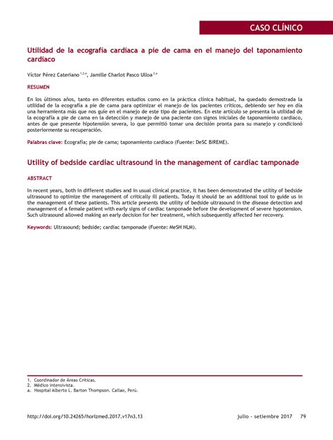 CASO Clinico Utilidad de la ecografía cardiaca a pie de cama en el