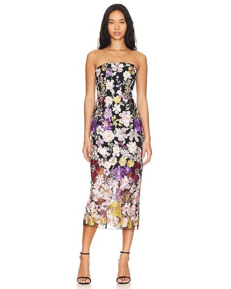 Milly Floral Embroidery Midi Dress In Black Lyst