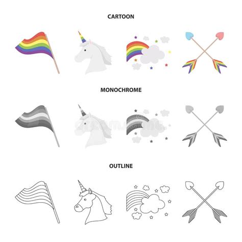 Flag Unicorn Symbol Arrows With Heartgay Set Collection Icons In