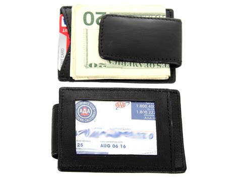 Mens Leather Magnetic Money Clip Credit Card Id Holder Black Wallet 4 X 275 Inches