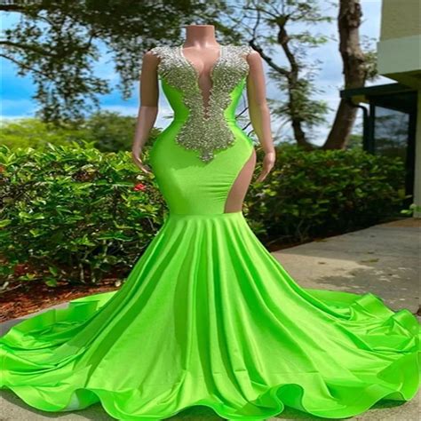 Crystal Embellished Green Mermaid Burnt Orange Evening Gown With Open