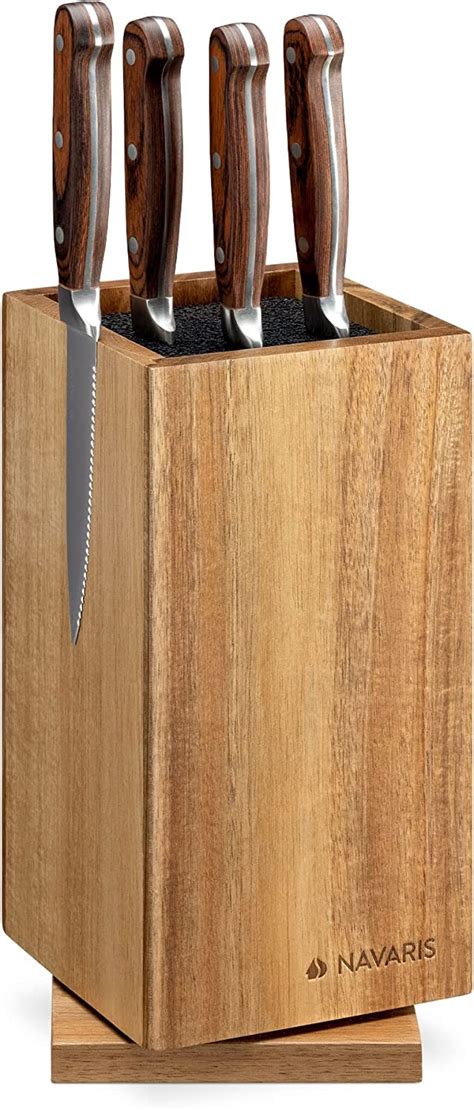 Navaris Porte Couteaux en Bois Bloc de Rangement à Couteau Rotatif et