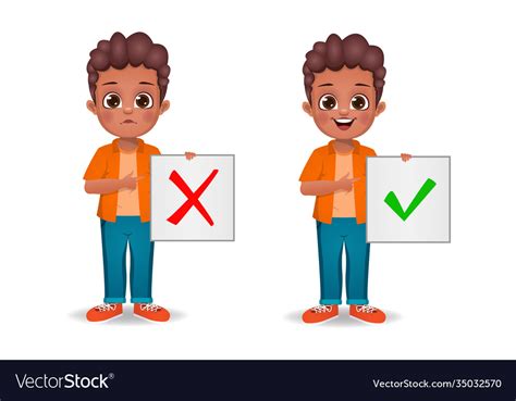 Cute boy showing correct and wrong sign Royalty Free Vector