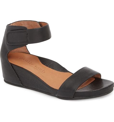 Gentle Souls By Kenneth Cole Gianna Wedge Sandal In Black Leather