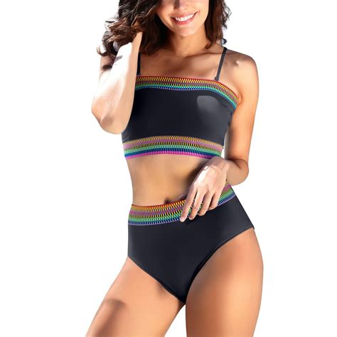 Yajing Women S Pieces Bandeau Bikini Color Block Swimsuits