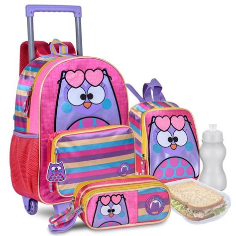 Kit Mochila Rodinhas Bubu E As Corujinhas Feminina Escolar Mochila