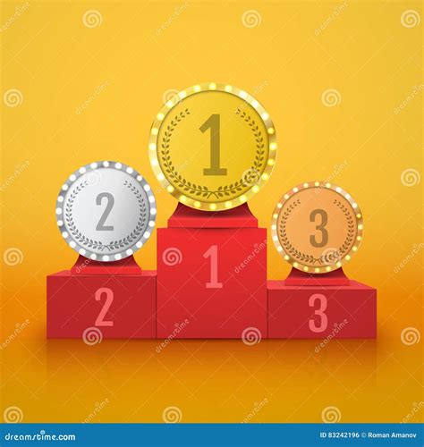 Gold Silver And Bronze Trophy Cup On Prize Podium Stock Vector