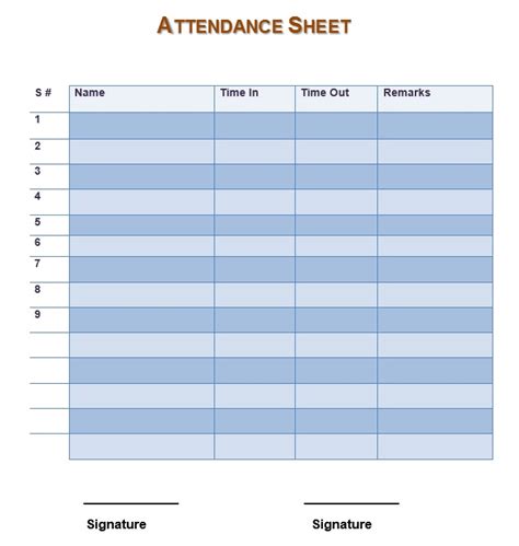 7 Free Sample Teacher’s Attendance Sheet Templates - Printable Samples