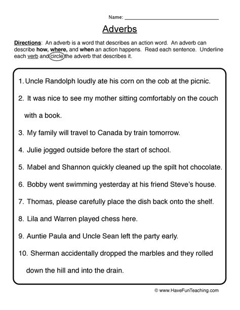 Adverb Worksheets 6th Grade Worksheets