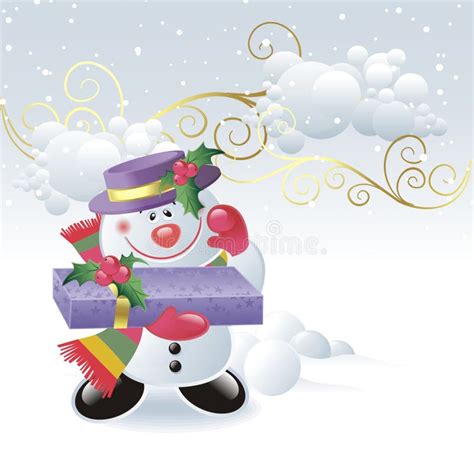 Bonhomme De Neige Mignon Avec Le Cadre De Cadeau Illustration De