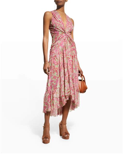 Sale On MISA Los Angeles Ava Paisley Gathered Midi Dress