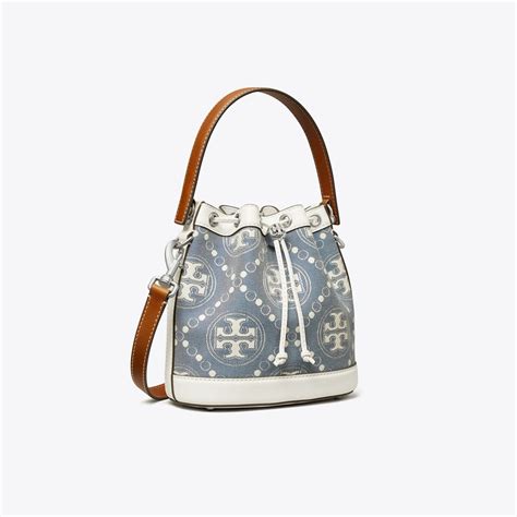 T Monogram Denim Bucket Bag Women S Designer Crossbody Bags Tory Burch