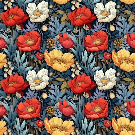 Premium Photo Retro Flowers Botanical Illustration Seamless Pattern