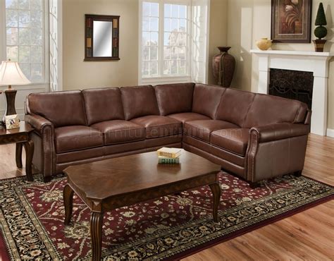 Cocoa Brown Top Grain Italian Leather Traditional Sectional Sofa