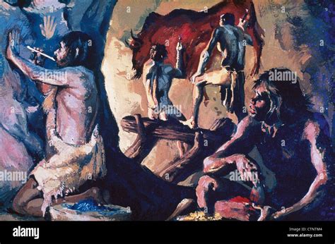 Prehistory Upper Paleolithic Homo Sapiens Painting A Bison During A