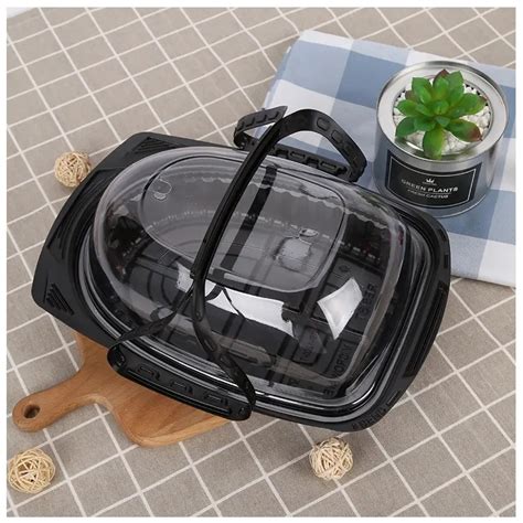 Disposable Pla Black Microwavable Lunch Box With Lid Take Away