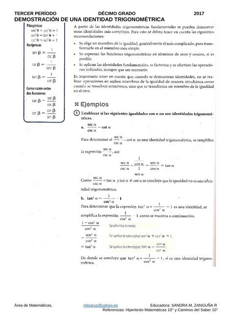 Pdf Tercer Per Odo D Cimo Grado Demostraci N De Identidades