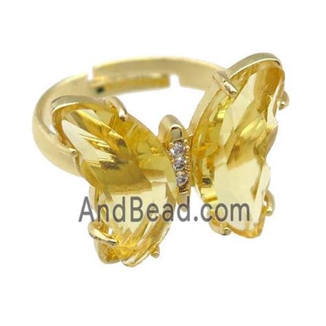 Golden Crystal Glass Butterfly Rings Gold Plated Approx Mm Mm