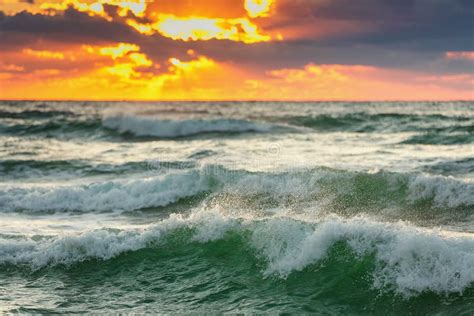 Sunrise Wave Ocean Waves Crashing Onto The Shore Stock Photo Image