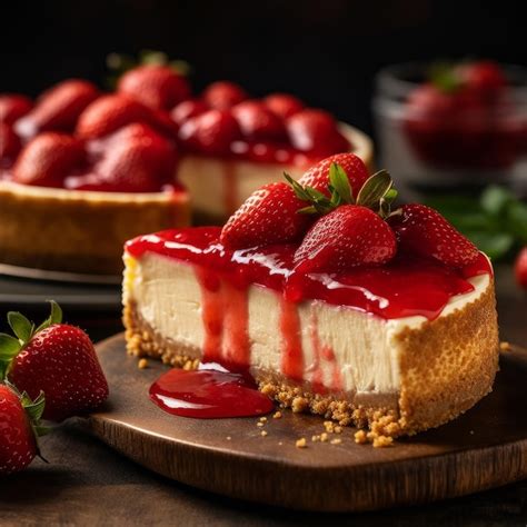 Un Cheesecake De Fresa Con Una Rebanada Cortada Foto Premium