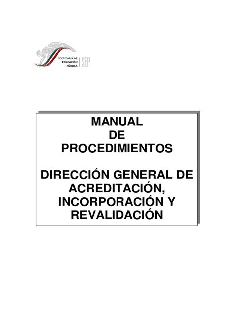 Manual De Procedimientos De La Dirección General De Acreditación Incorporación Y Revalidación