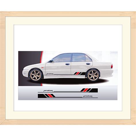 Ready Stock 2pc Proton Wira Car Side Body Stripe Vinyl Decal Sticker